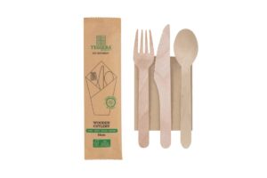 Set drvenog escajga Quartet 16cm (viljuška, kašika, nož i salveta) FSC®