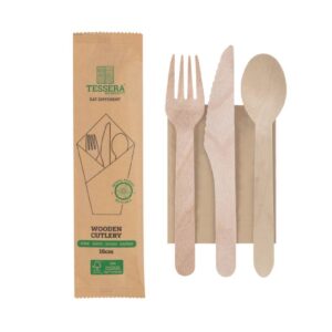 Set drvenog escajga Quartet 16cm (viljuška, kašika, nož i salveta) FSC®